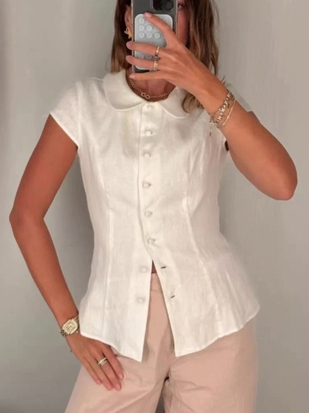 Reformation Molly Linen Top - White French Causal Quiet Lux Shirt